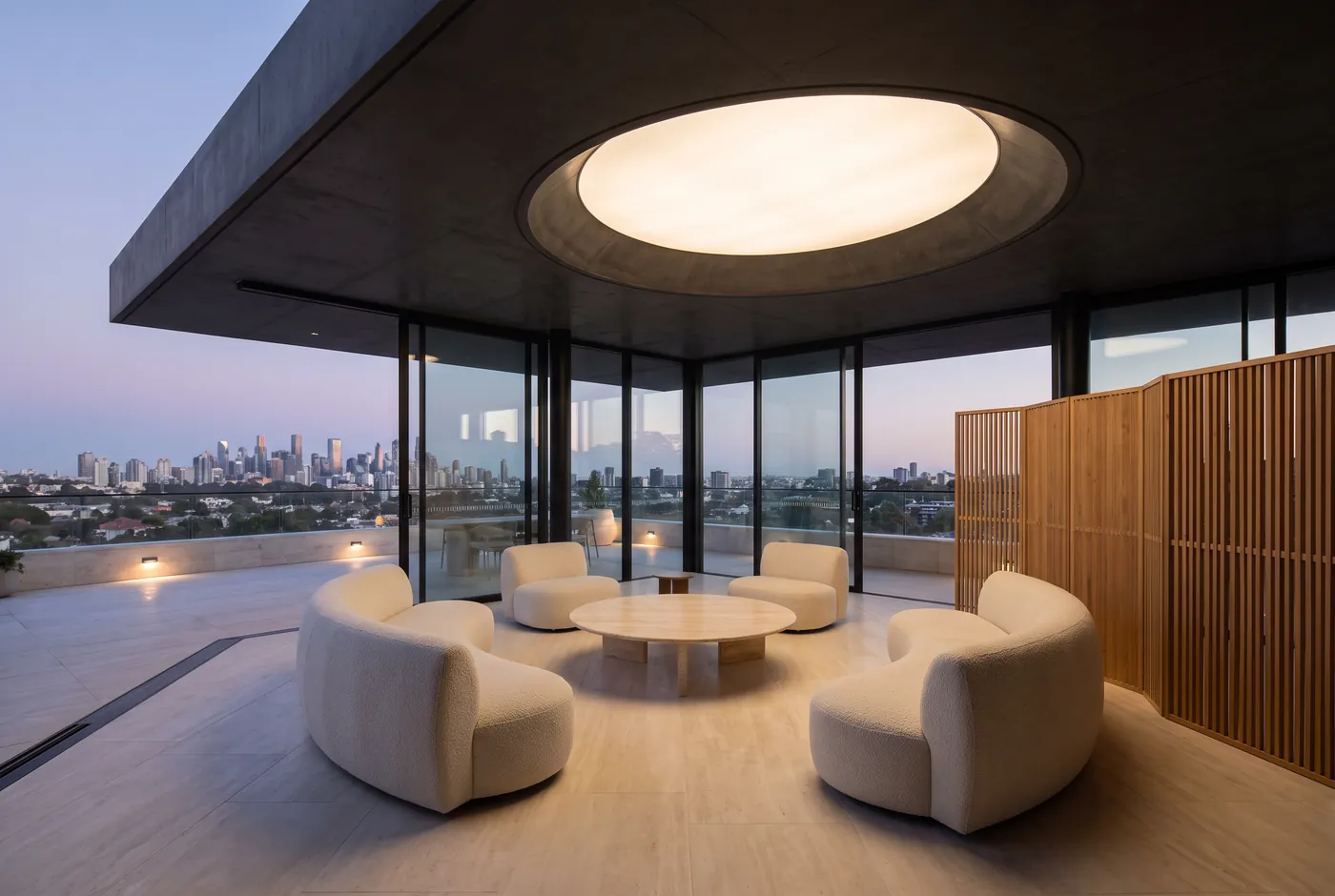 The upper floor living space beneath the roof canopy